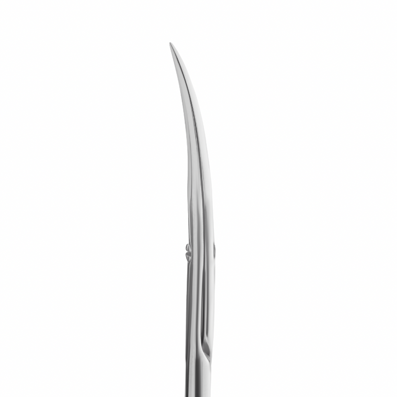 Ergonomically designed Staleks cuticle scissors for precise nail care.