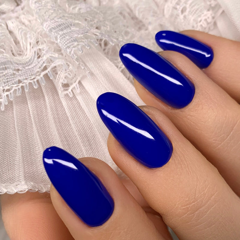 perfect coverage in 2 layers easy soak off removal Vivid, cobalt blue gel nail polish