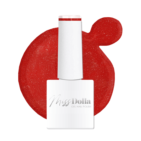 durable easy removal bright red with orange tones and a subtle shimmer gel nail polish