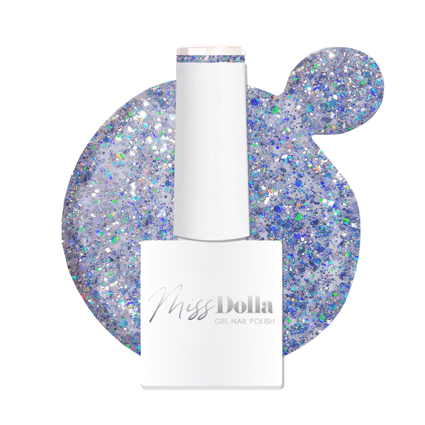 flexible and non chipping Silver glitter with blue and purple undertones gel nail polish