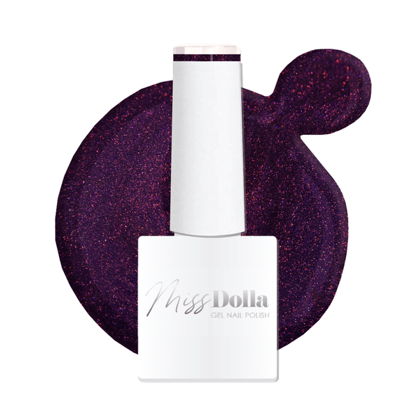 Miss Dolla Deep Purple Gel Nail Polish bottle, UV/LED curable, shimmer finish for professionals.