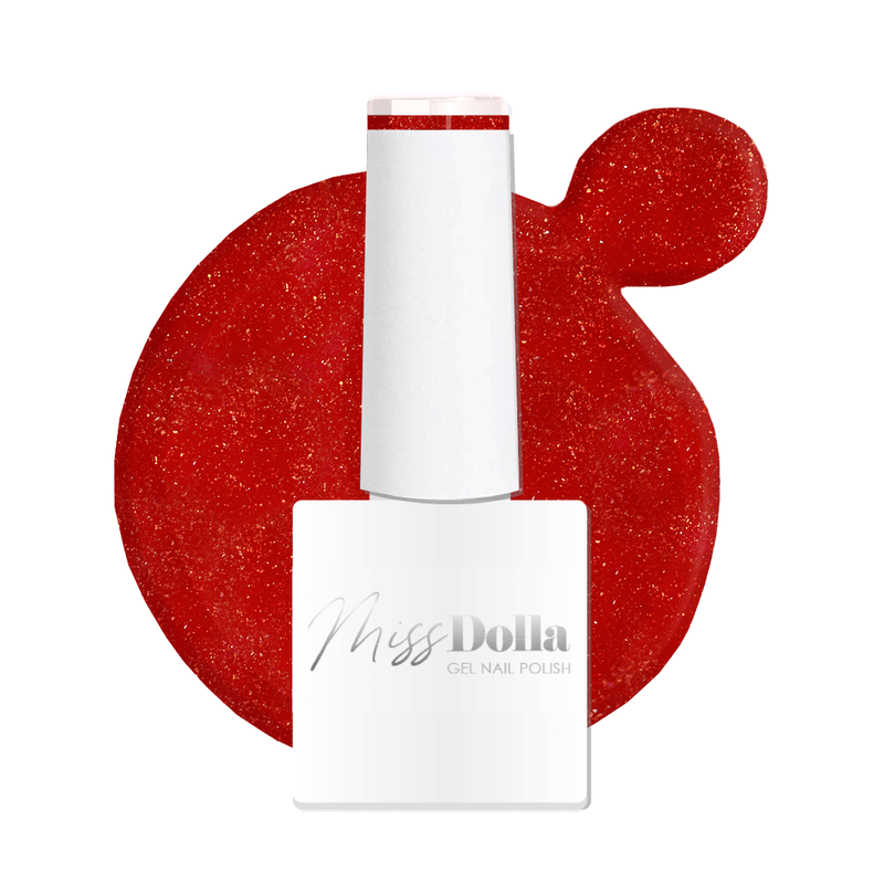 summer trend long lasting and flexible Vibrant and juicy warm red with pink undertones and shimmer gel nail polish