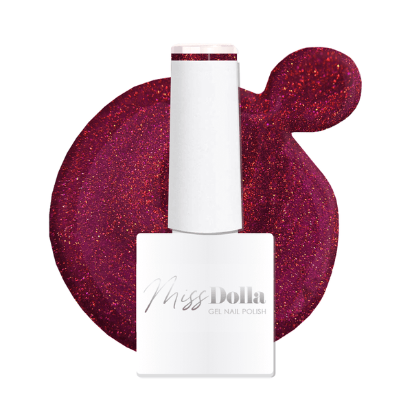 UV LED curable non chipping non fading Warm, red with plum hue and shimmer gel nail polish